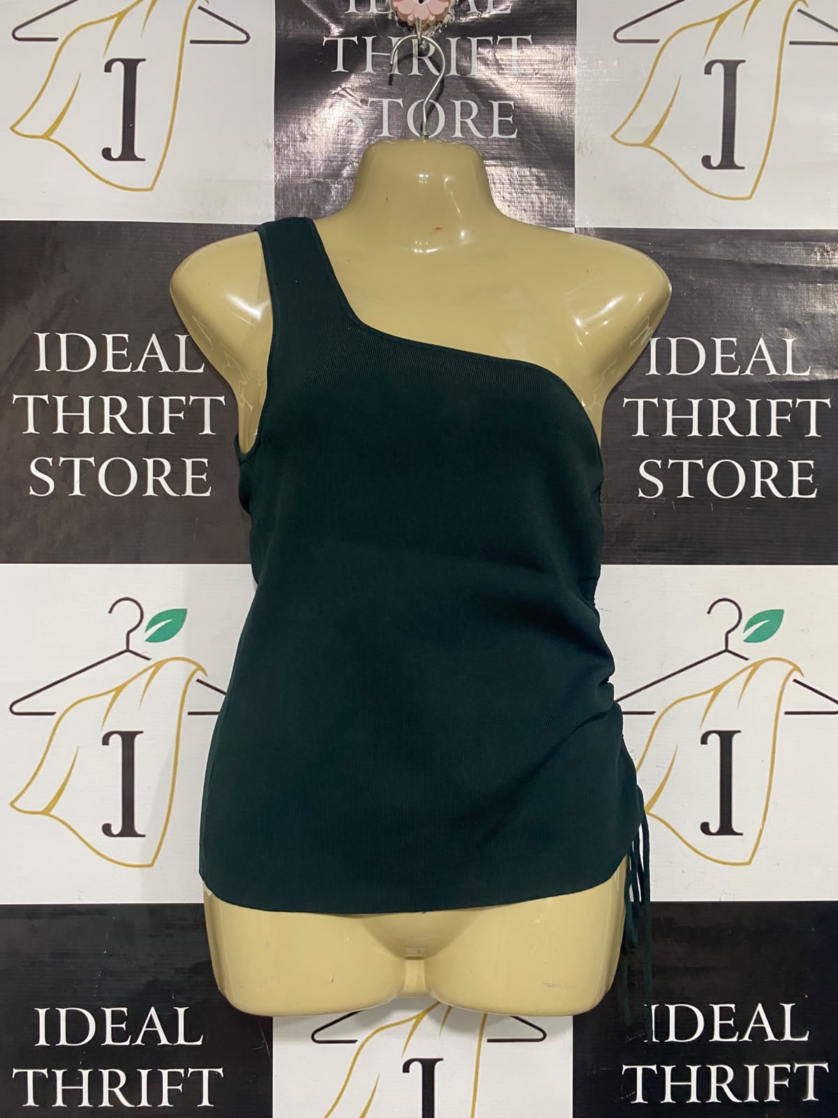 TOKITO |S| BUST 15| A66| DARK GREEN ONE-SHOULDER SIDE-CINCHED  TANK TOP
