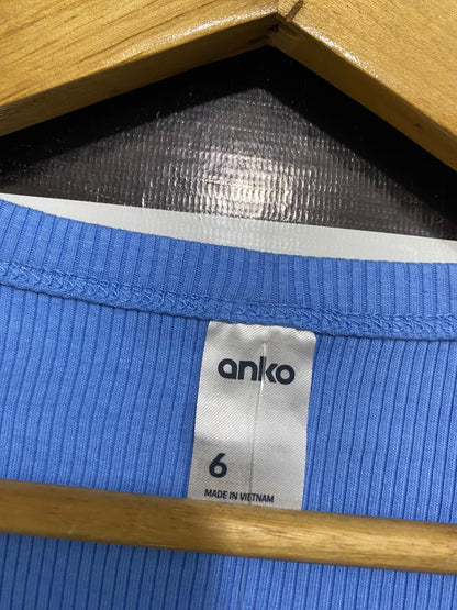 ANKO |XS| BUST 13| A66| BLUE SCOOP NECK RIBBED  SHORT-SLEEVE TOP
