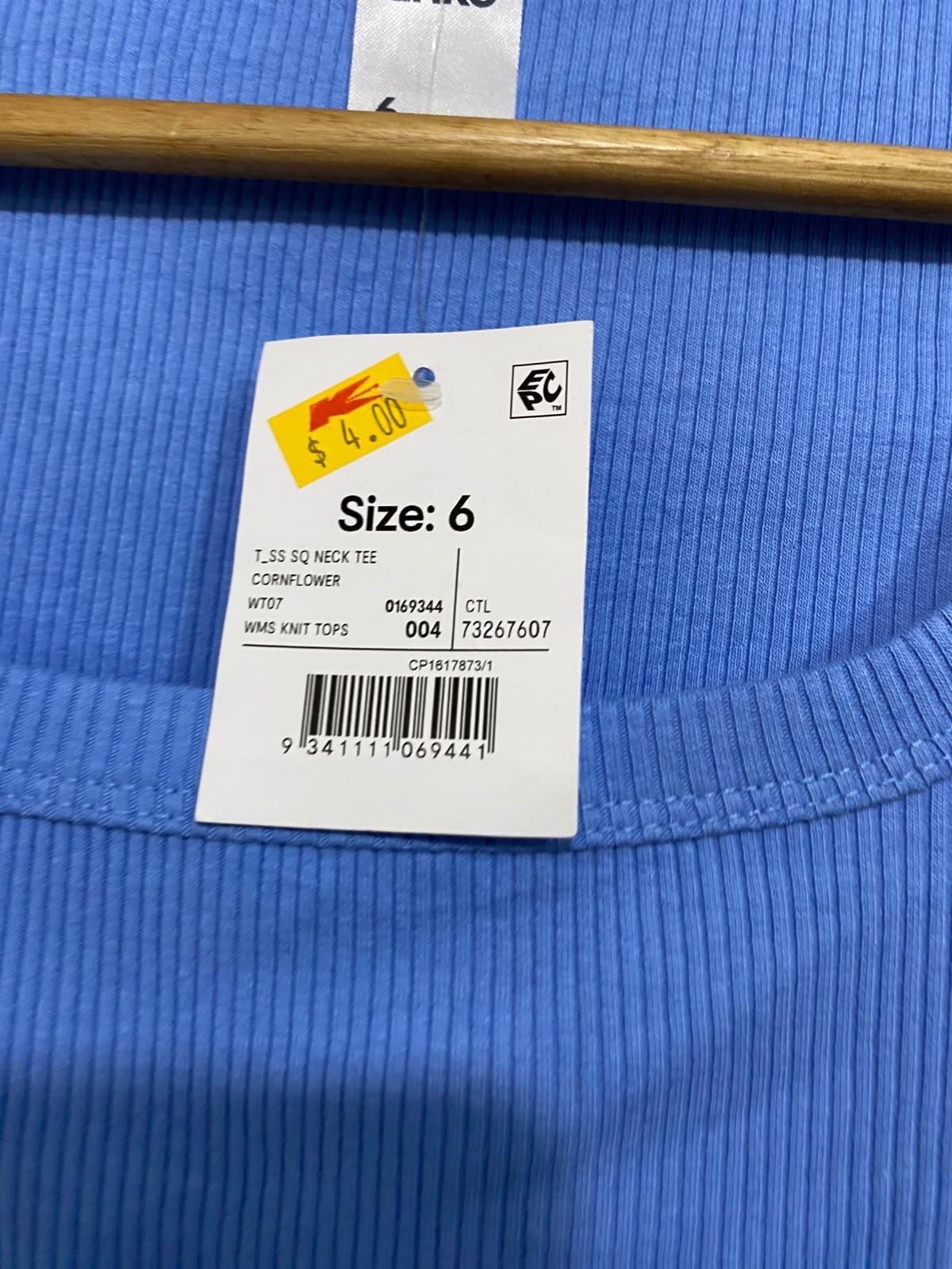 ANKO |XS| BUST 13| A66| BLUE SCOOP NECK RIBBED  SHORT-SLEEVE TOP