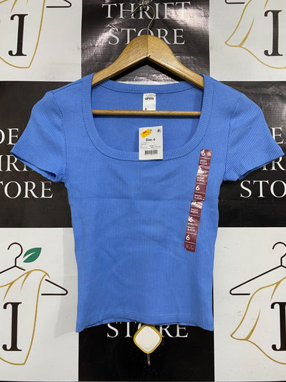 ANKO |XS| BUST 13| A66| BLUE SCOOP NECK RIBBED  SHORT-SLEEVE TOP