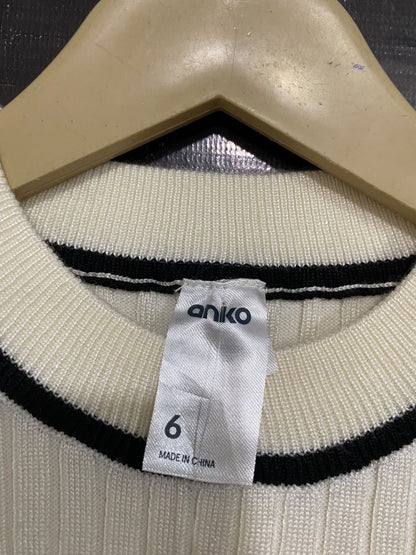 ANKO |XS| BUST 11| A66| BEIGE CONTRAST-TRIM RIBBED  SHORT-SLEEVE TOP