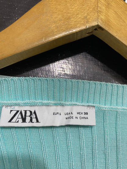 ZARA |L| BUST 14| A66| MINT GREEN RIBBED  SHORT-SLEEVE TOP