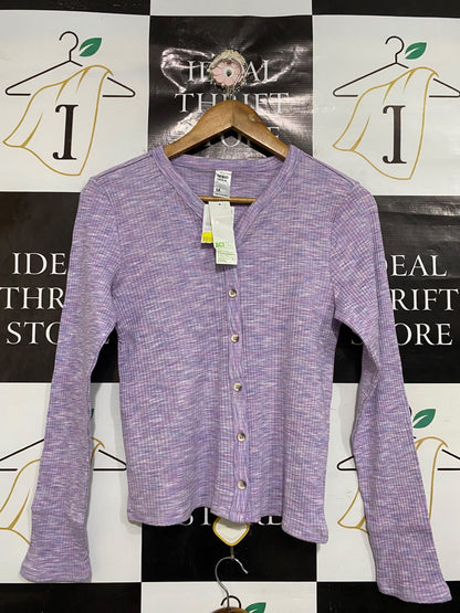 ANKO |S| BUST 16| A66| PURPLE MARLED BUTTON-UP RIBBED  LONG-SLEEVE CARDIGAN