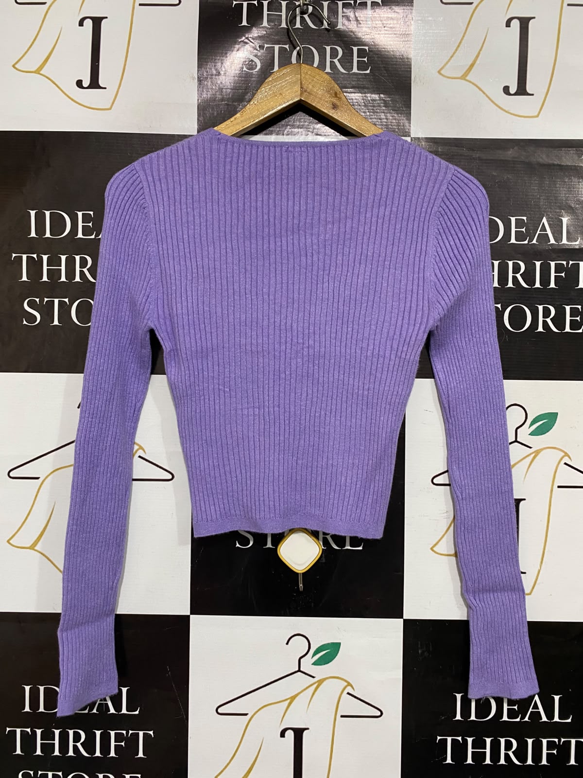 ANKO |XS| BUST 13| A66| PURPLE BUTTON-UP RIBBED LONG-SLEEVE CROP CARDIGAN