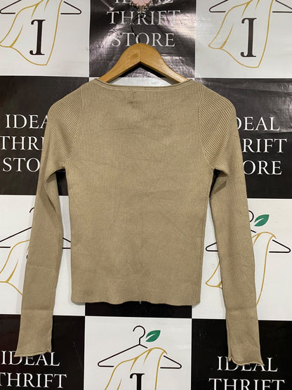 COTTON ON |M| BUST 14| A66| BEIGE SCOOP NECK RIBBED LONG-SLEEVE TOP