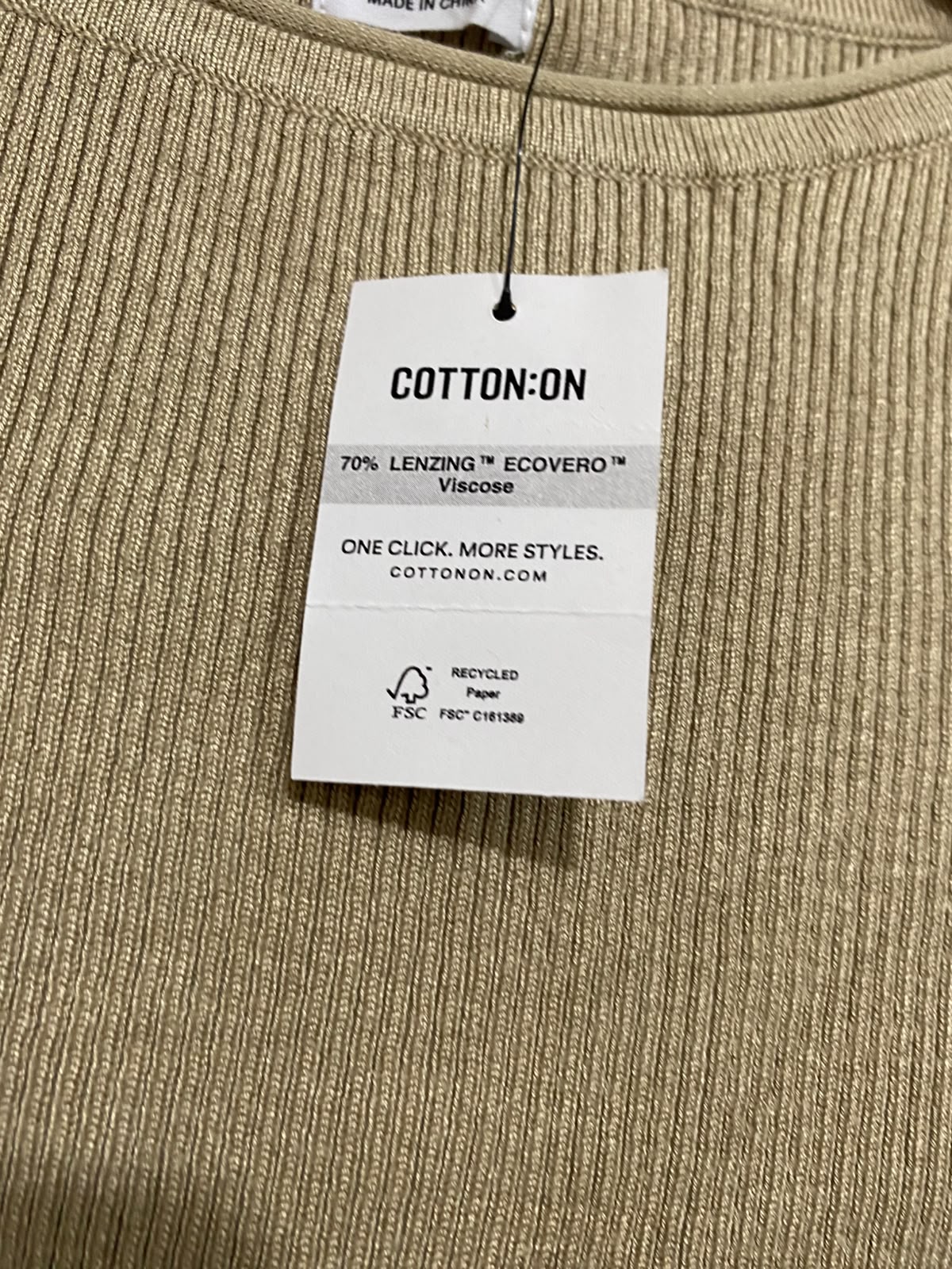 COTTON ON |M| BUST 14| A66| BEIGE SCOOP NECK RIBBED LONG-SLEEVE TOP