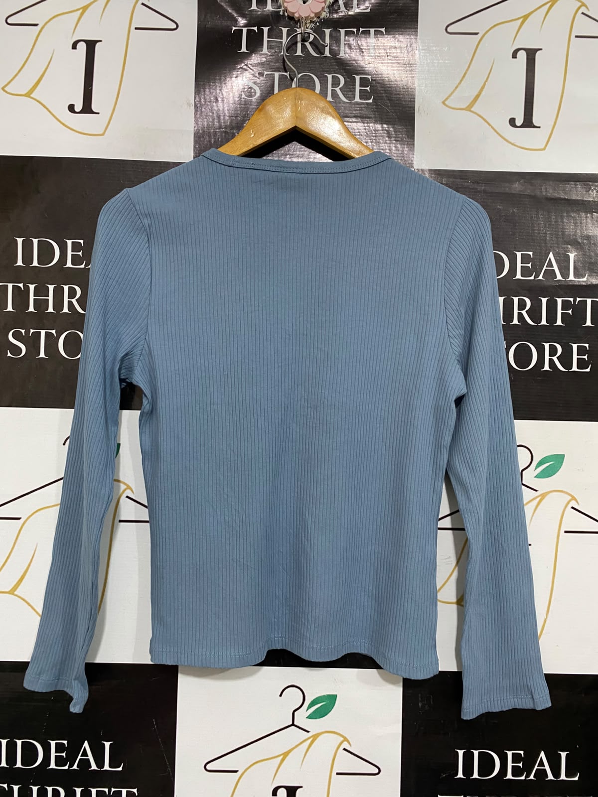 ANKO |M| BUST 17| A66| DUSTY BLUE CREWNECK RIBBED LONG-SLEEVE TOP