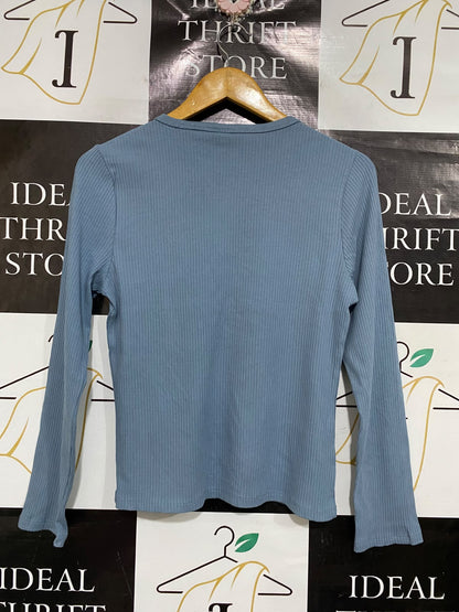 ANKO |M| BUST 17| A66| DUSTY BLUE CREWNECK RIBBED LONG-SLEEVE TOP