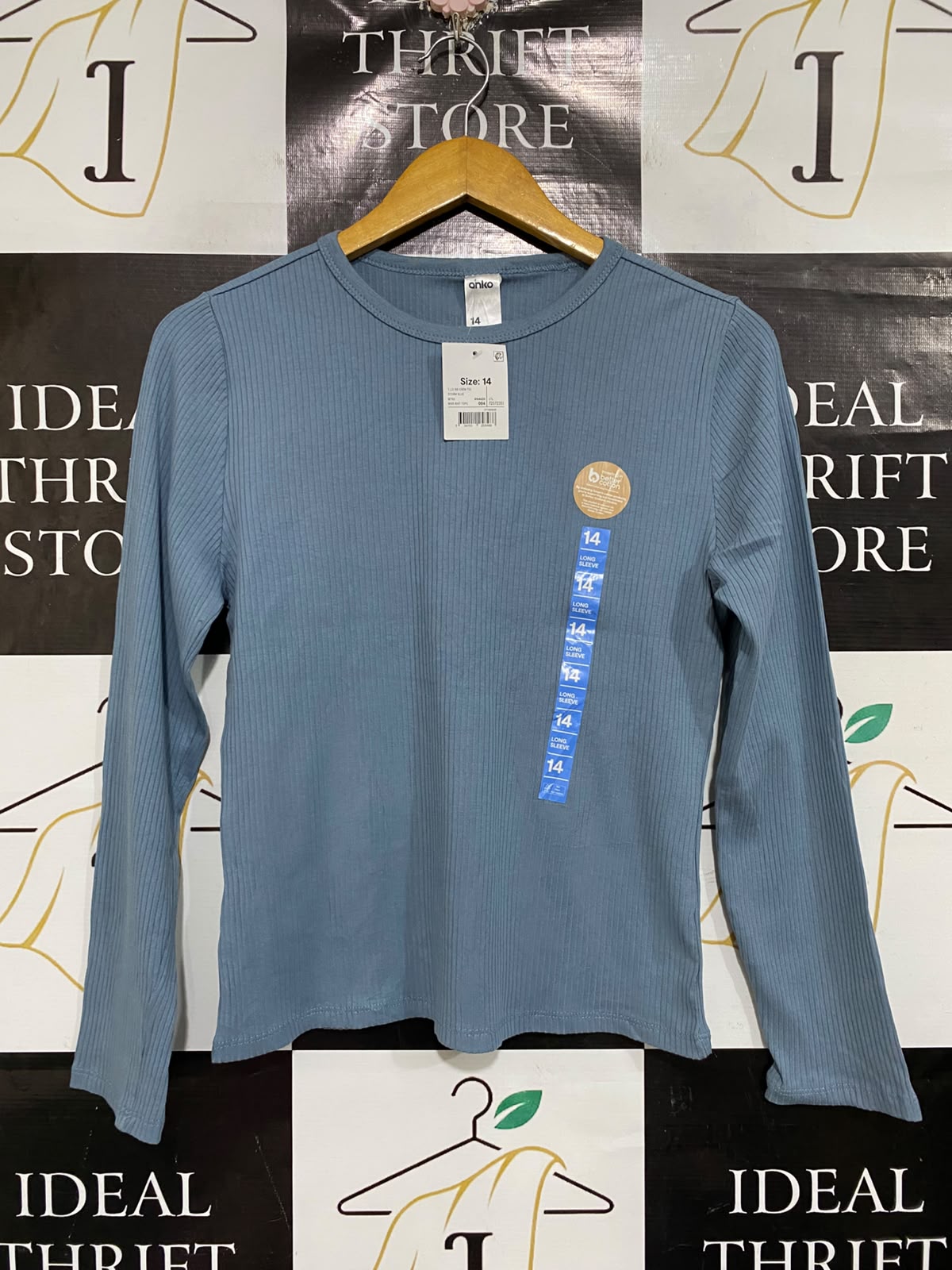 ANKO |M| BUST 17| A66| DUSTY BLUE CREWNECK RIBBED LONG-SLEEVE TOP