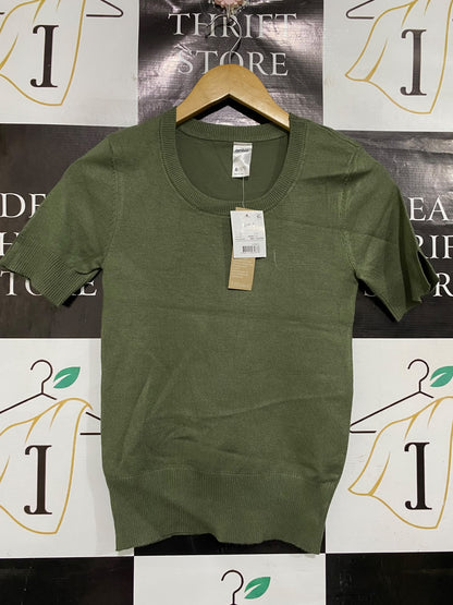 ANKO |XS| BUST 14| A66| OLIVE GREEN SCOOP NECK  SHORT-SLEEVE TOP