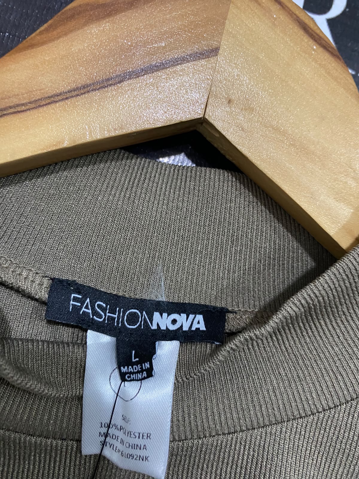 FASHION NOVA |L| BUST 16| A66| KHAKI ARCHITECTURAL BOLERO SHRLUG RIBBED TECHNICAL UTILITY LONG-SLEEVE TOP