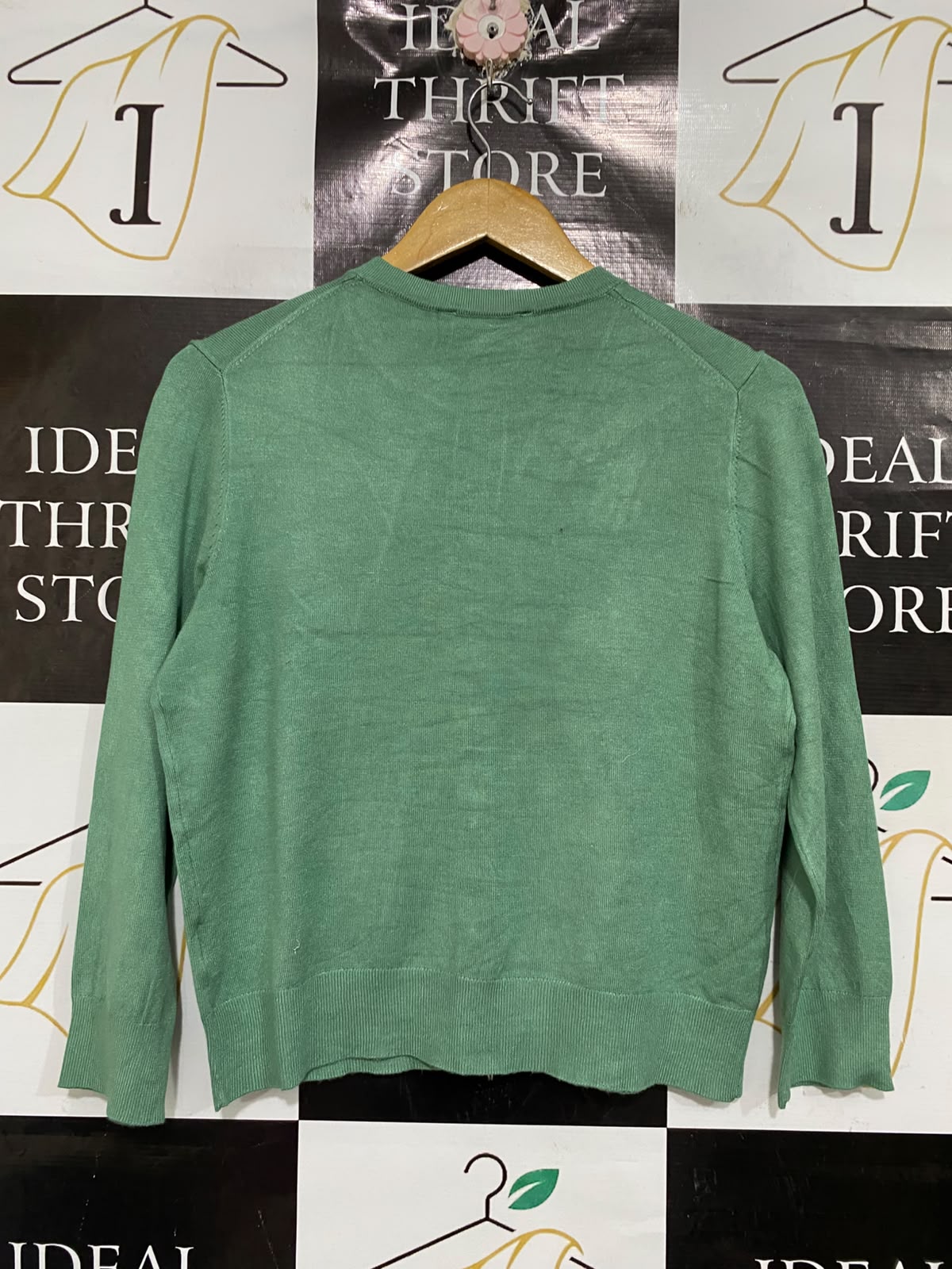 PORTMANS |S| BUST 19| A66| SAGE GREEN CREWNECK BUTTON-UP LONG-SLEEVE CARDIGAN