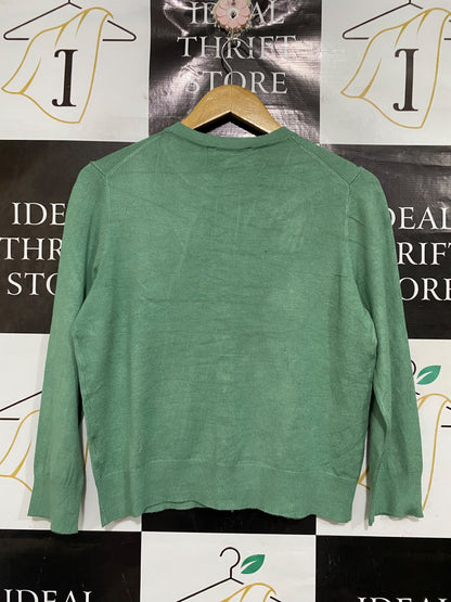 PORTMANS |S| BUST 19| A66| SAGE GREEN CREWNECK BUTTON-UP LONG-SLEEVE CARDIGAN