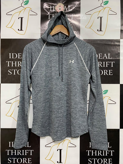 UNDER ARMOUR |M| BUST 18| A66| GREY MARLED PERFORMANCE HOODED  LONG-SLEEVE TOP