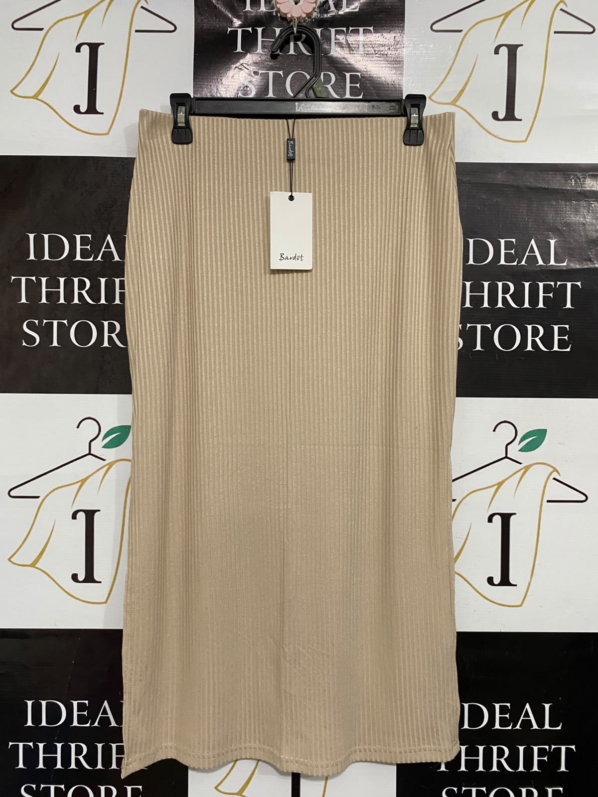 DARDOT |L| WAIST 30| A66| BEIGE RIBBED MIDI SKIRT
