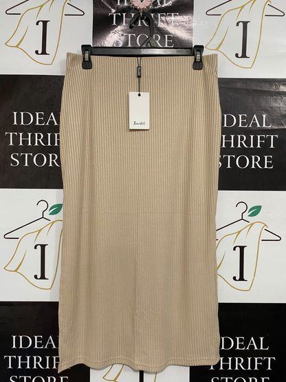 DARDOT |L| WAIST 30| A66| BEIGE RIBBED MIDI SKIRT
