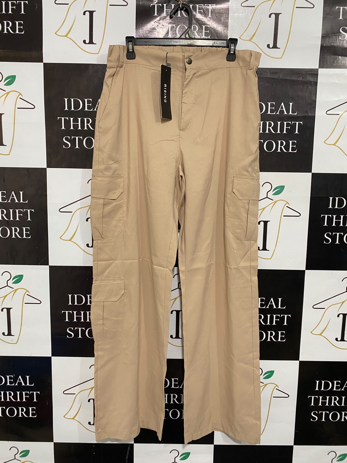 RISING |M| WAIST 34| A66| KHAKI MULTI-POCKET CARGO  TROUSERS