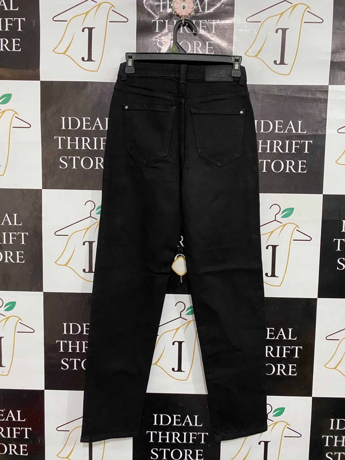 ZARA |S| WAIST 26| A66| BLACK HIGH-RISE TAILORED  DENIM TROUSERS
