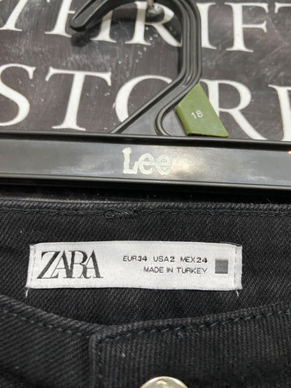 ZARA |S| WAIST 26| A66| BLACK HIGH-RISE TAILORED  DENIM TROUSERS