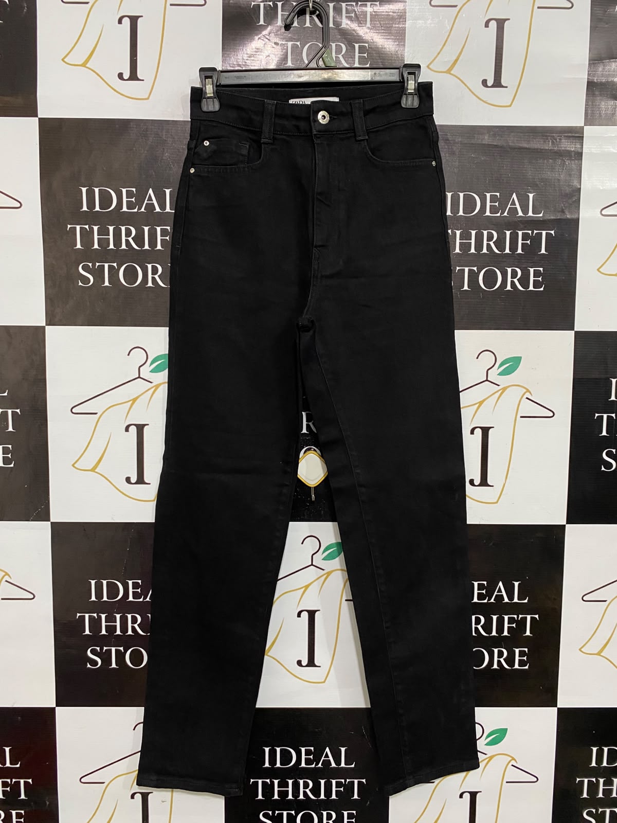 ZARA |S| WAIST 26| A66| BLACK HIGH-RISE TAILORED  DENIM TROUSERS