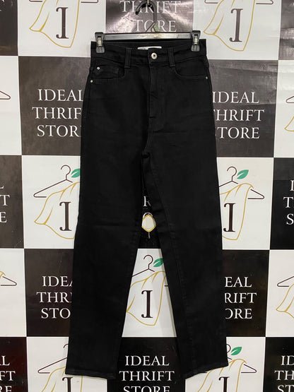 ZARA |S| WAIST 26| A66| BLACK HIGH-RISE TAILORED  DENIM TROUSERS