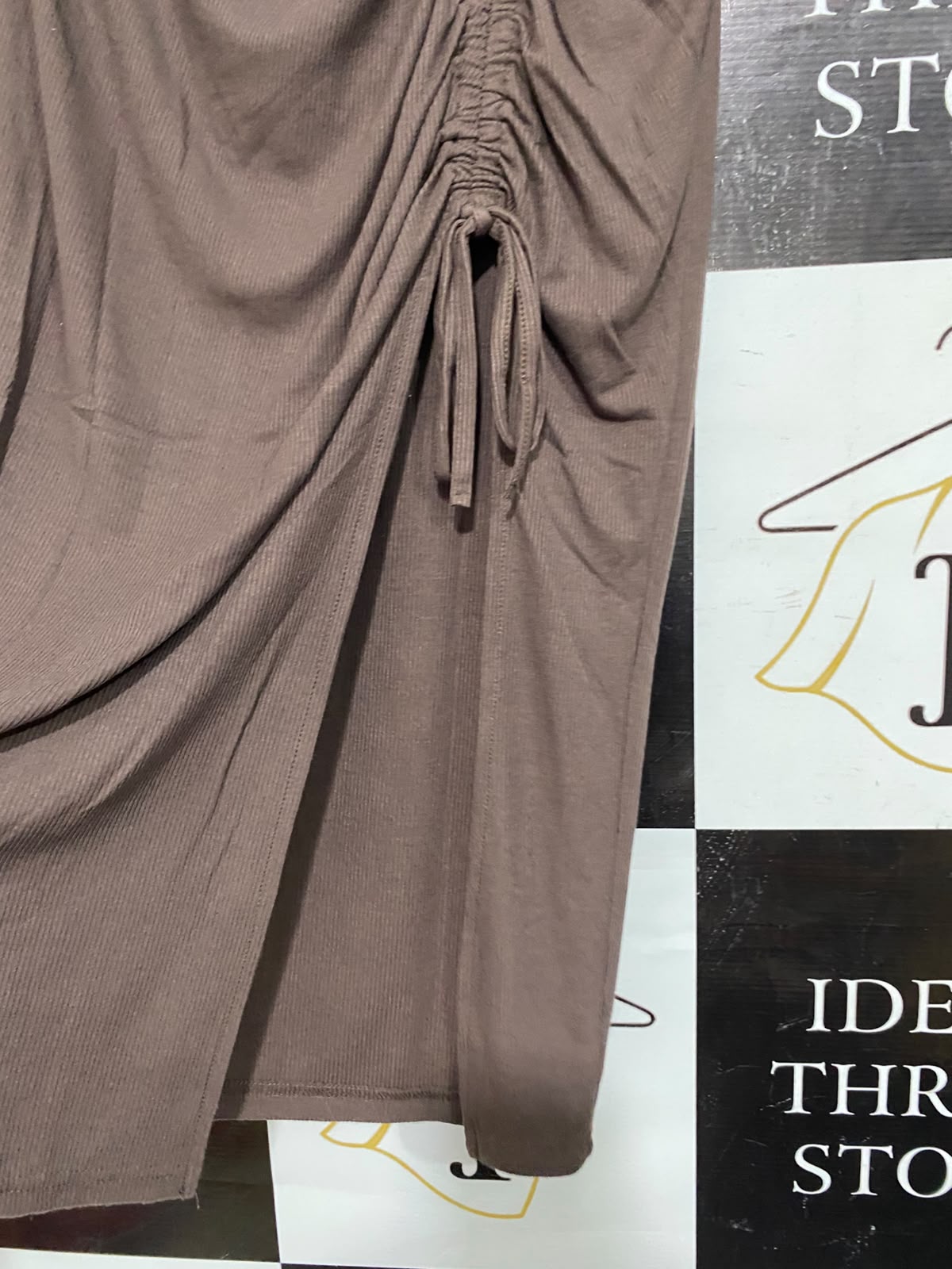 AVA & EVER |S| WAIST 26| A66| BROWN SIDE-RUCHED RIBBED MIDI SKIRT