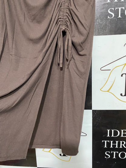 AVA & EVER |S| WAIST 26| A66| BROWN SIDE-RUCHED RIBBED MIDI SKIRT
