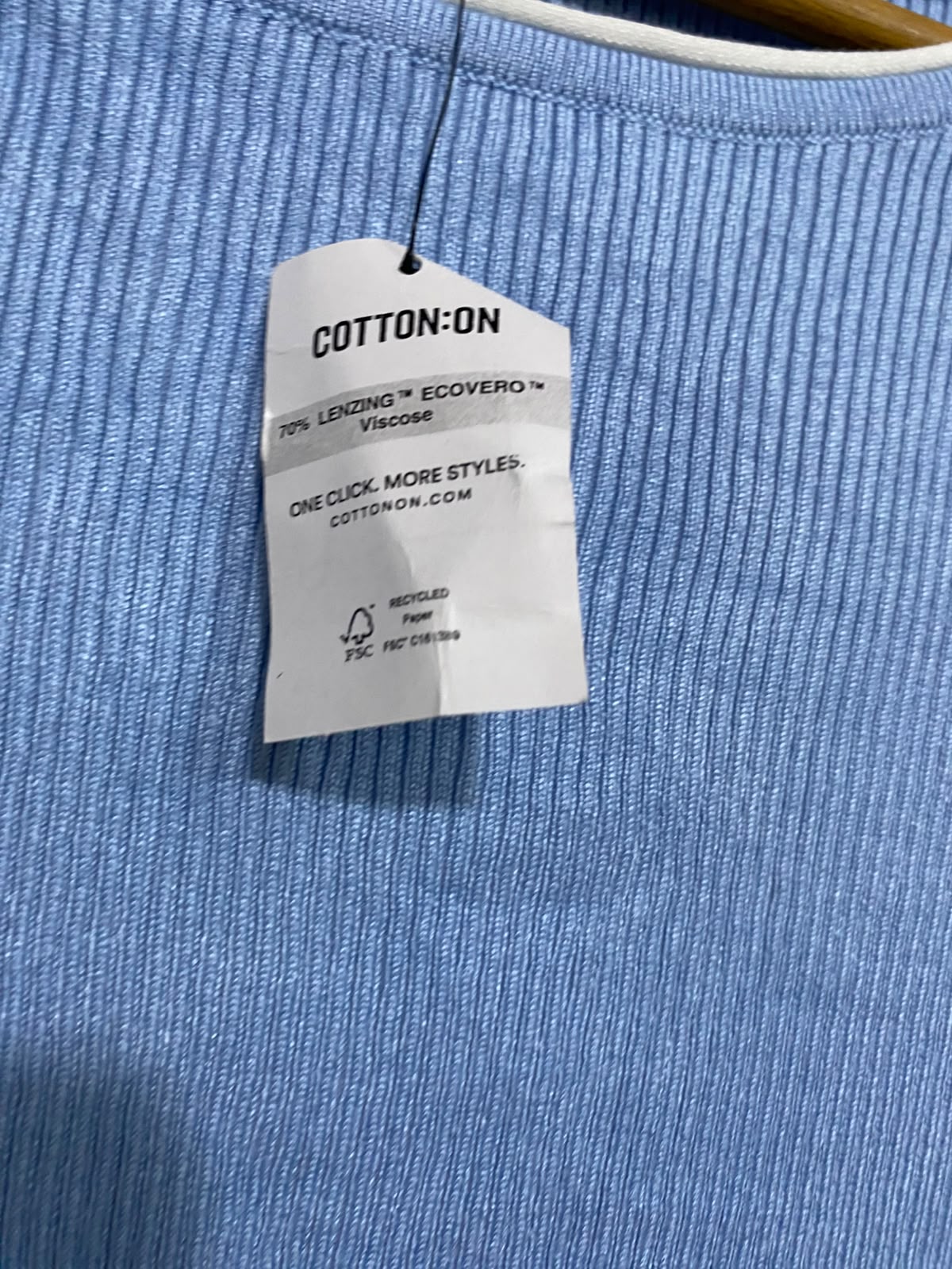 COTTON ON |L| BUST 16| A66| BLUE CONTRAST-TRIM RIBBED LONG-SLEEVE TOP
