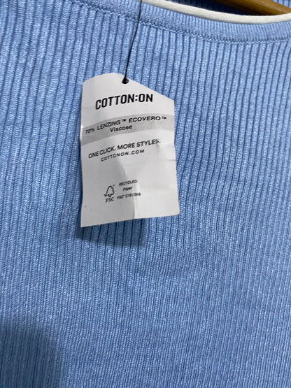 COTTON ON |L| BUST 16| A66| BLUE CONTRAST-TRIM RIBBED LONG-SLEEVE TOP