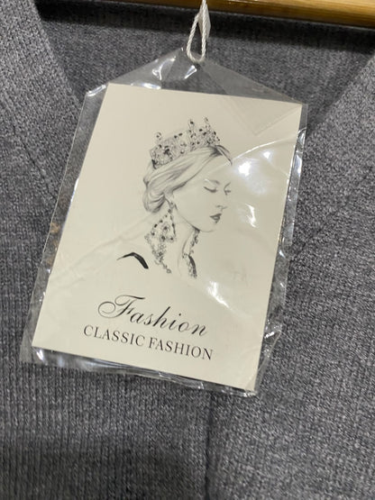 FASHION |M| BUST 18| A66|  GREY DAISY EMBROIDERED  LONG-SLEEVE BUTTON-UP CARDIGAN