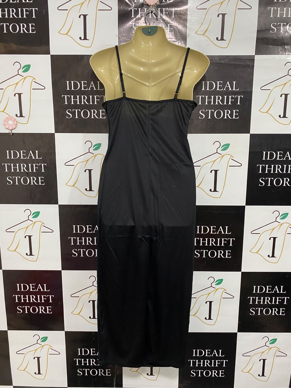|S| BUST 16| A66| BLACK SATIN SLIP MIDI DRESS