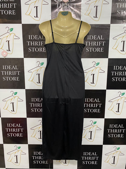 |S| BUST 16| A66| BLACK SATIN SLIP MIDI DRESS