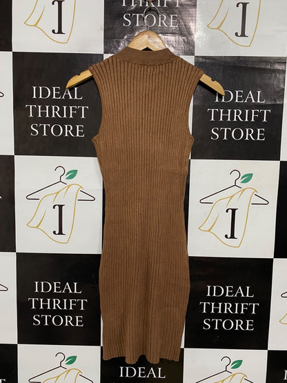 COTTON ON |XS| BUST 12| A66| BROWN MOCK-NECK RIBBED MIDI DRESS