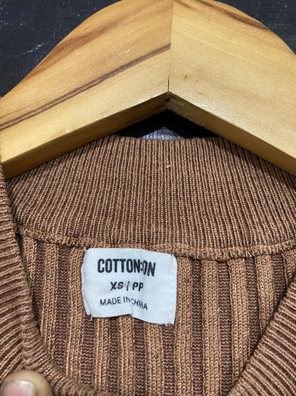 COTTON ON |XS| BUST 12| A66| BROWN MOCK-NECK RIBBED MIDI DRESS