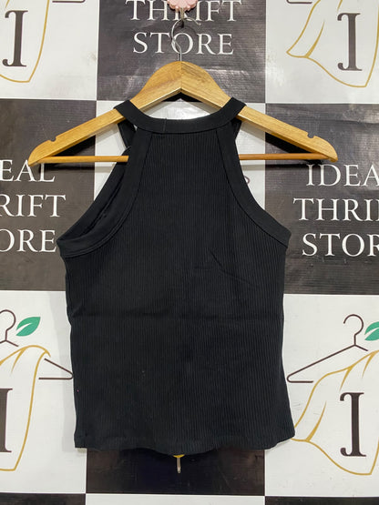 UNIQLO |L| BUST 14| A66| BLACK HALTER-NECK RIBBED TANK TOP
