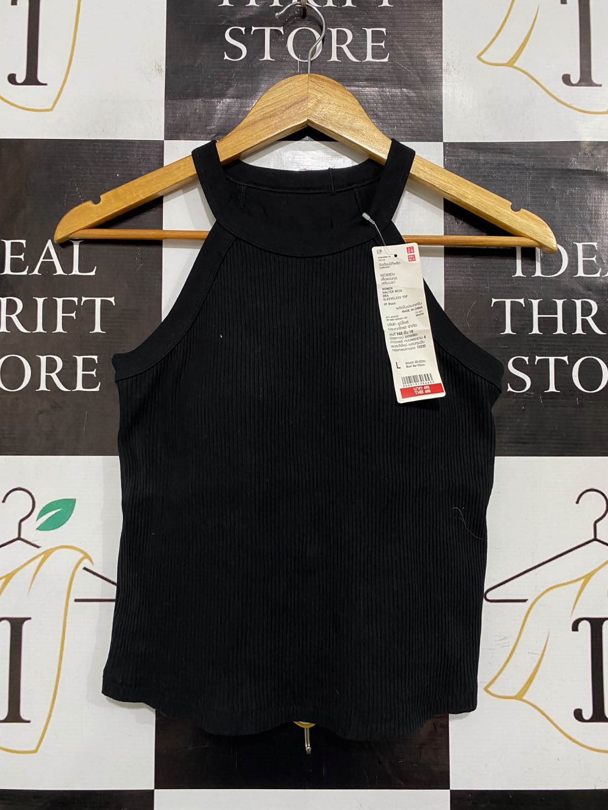 UNIQLO |L| BUST 14| A66| BLACK HALTER-NECK RIBBED TANK TOP