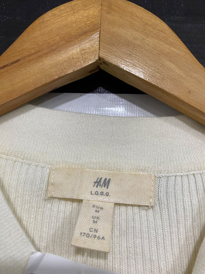 H&M |M| BUST 13| A66| OFF-WHITE RIBBED  LONG-SLEEVE HENLEY TOP