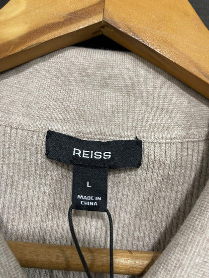 REISS |L| BUST 20| A66| OATMEAL COLLARED RIBBED  BUTTON-UP CARDIGAN