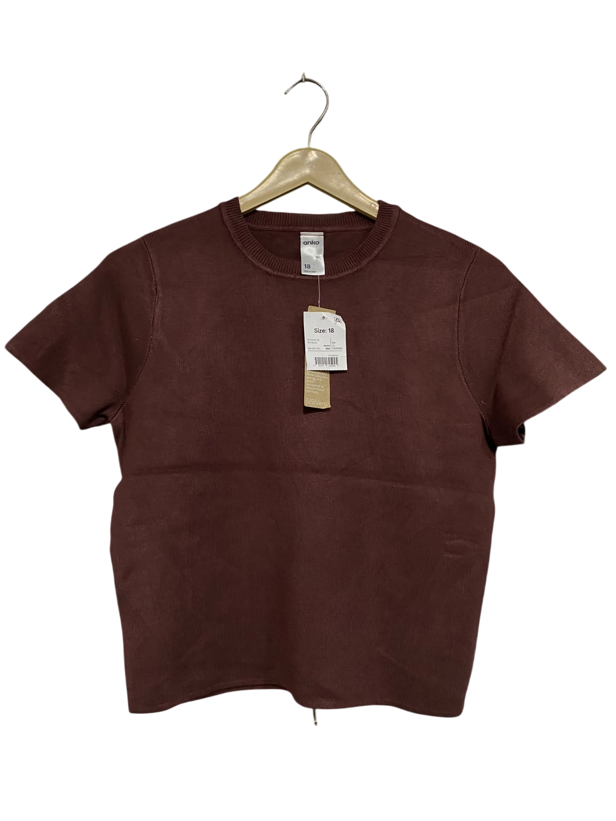 ANKO |M| BUST 18| A66| DARK BROWN ECO-VERO KNIT SHORT-SLEEVE TOP