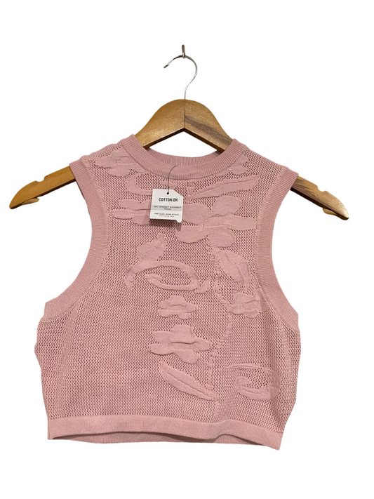 COTTON ON |XS| BUST 13| A66| PINK EMBOSSED FLORAL KNIT CROP TOP