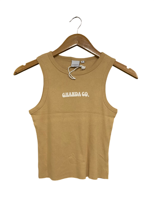 GHANDA |S| BUST 13| A66| CAMEL BROWN RIBBED LOGO CROP TANK TOP