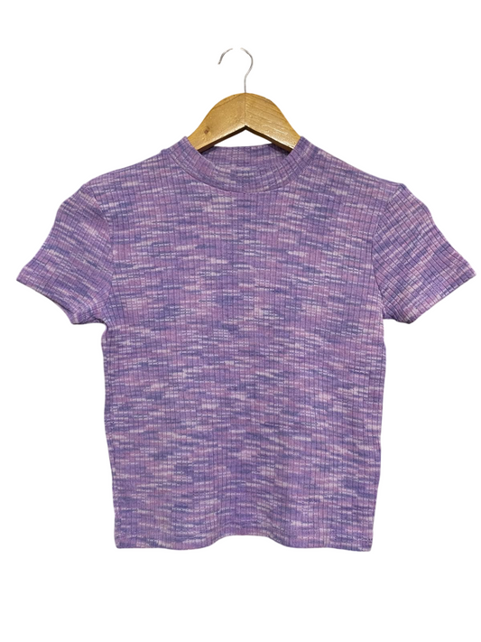 K D |S| BUST 14| A66| PURPLE SPACE-DYE RIBBED MOCK-NECK CROP TOP