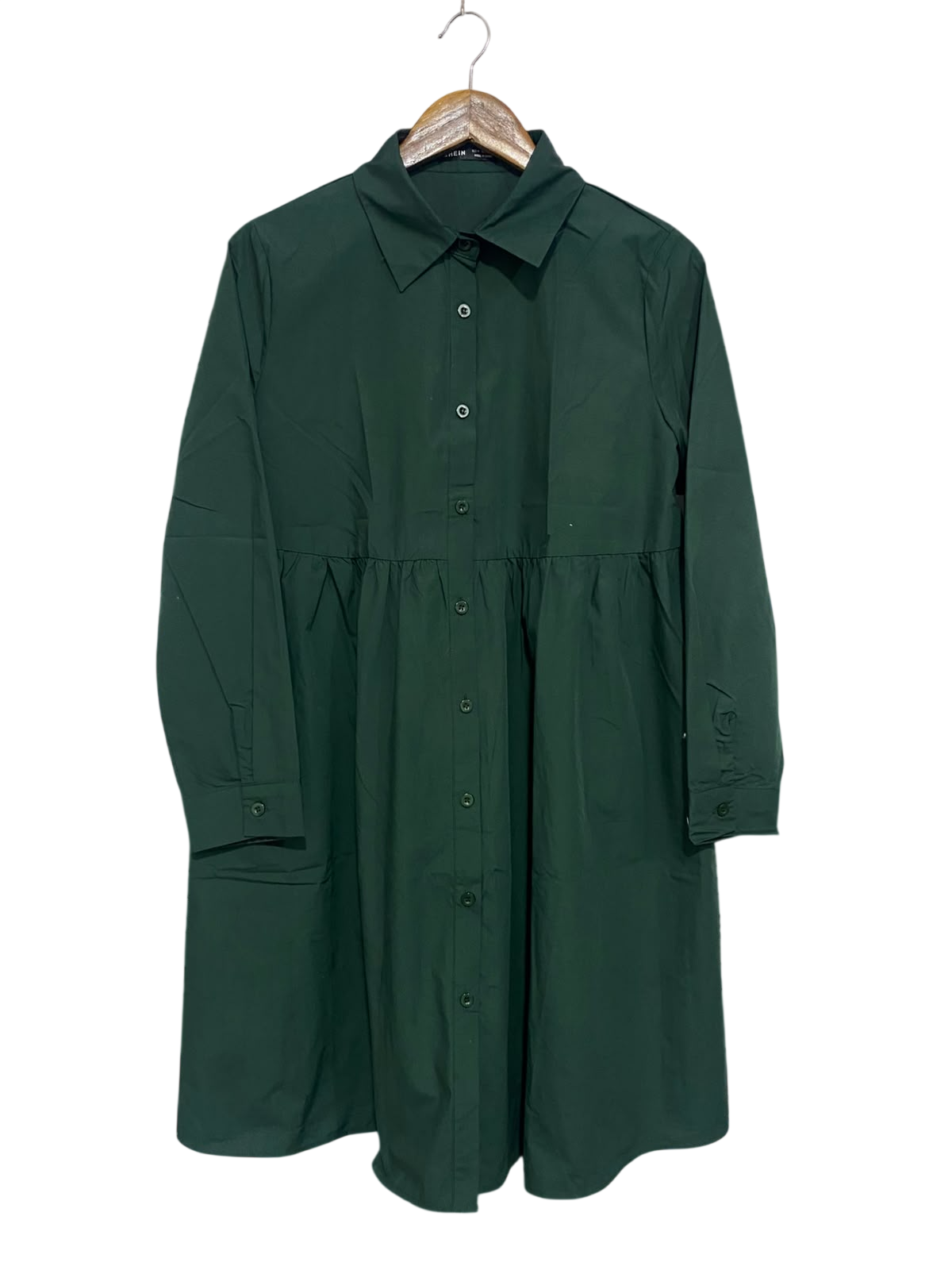 SHEIN |M| BUST 19| A67| EMERLD GREEN DROP-WAIST BUTTON-DOWN SHIRT DRESS