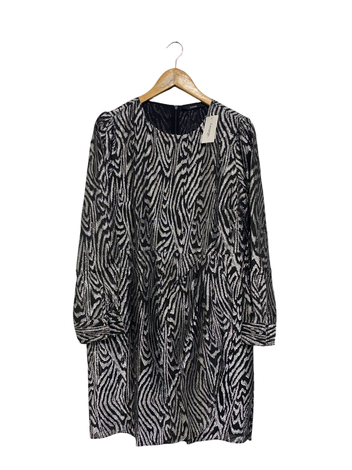 GEORGE |L| BUST 21| A67| METALLIC ZEBRA PRINT LONG-SLEEVE PARTY DRESS