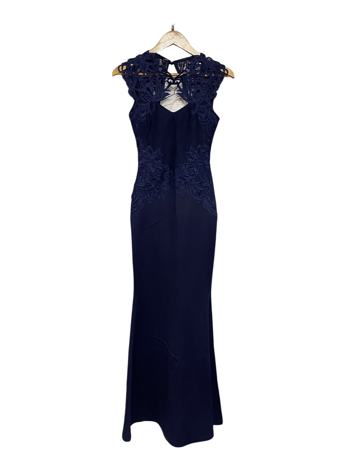 LIPSY |S| BUST 14| A67| NAVY BLUE LACE EMBROIDERED EVENING GOWN