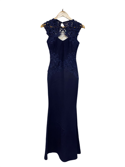 LIPSY |S| BUST 14| A67| NAVY BLUE LACE EMBROIDERED EVENING GOWN