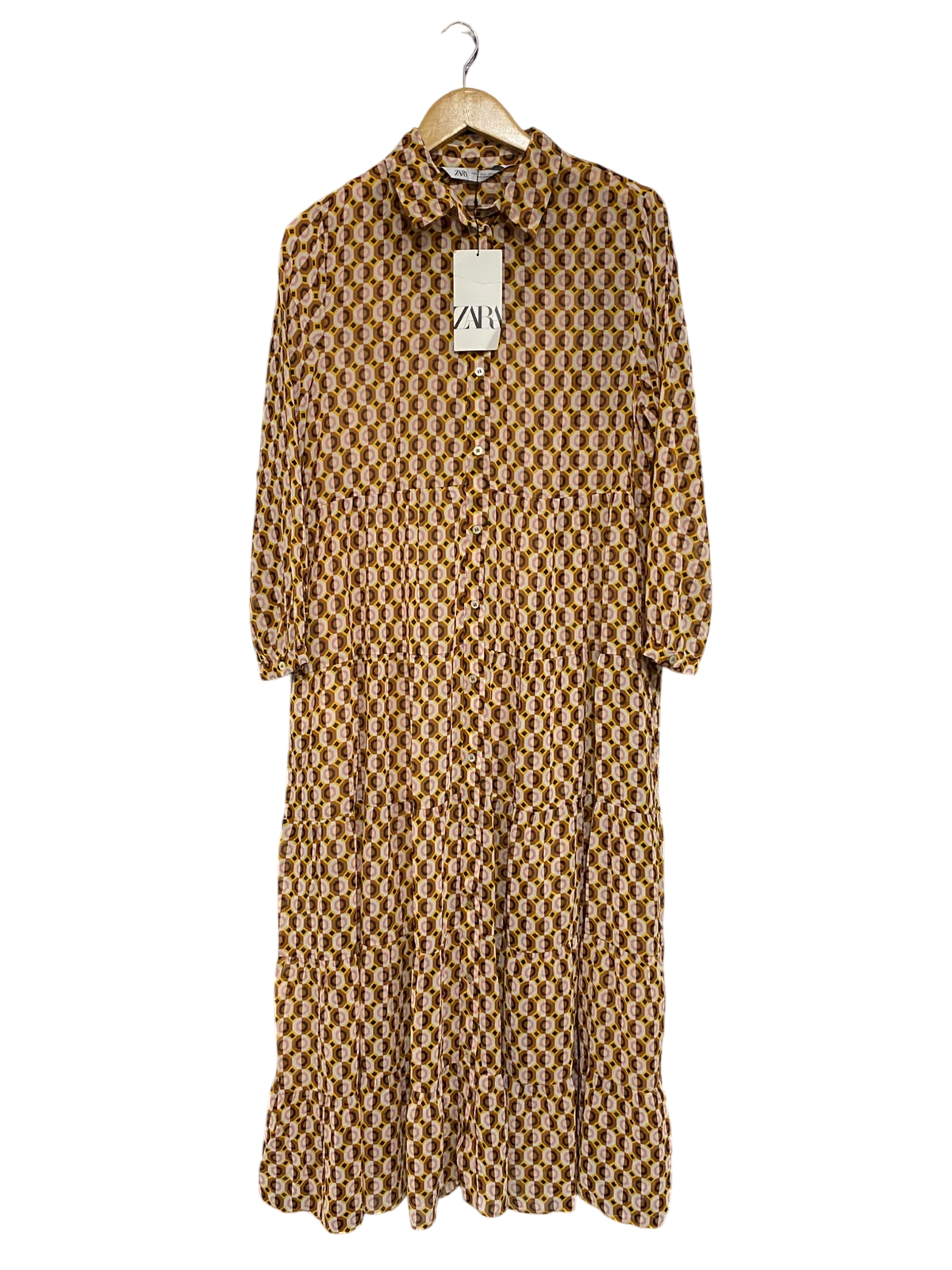 ZARA |L| BUST 20| A67| GEOMETRIC PRINT TIERED BUTTON-DOWN MAXI SHIRT DRESS