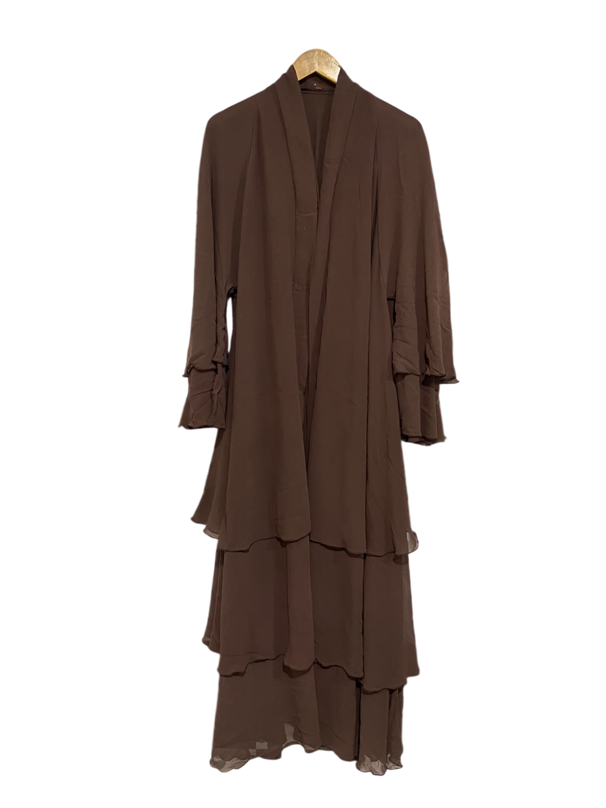 |XL| BUST 26| A67| ELEGANT CHOCOLATE BROWN TIERED CHIFFON MAXI DRESS / ABAYA