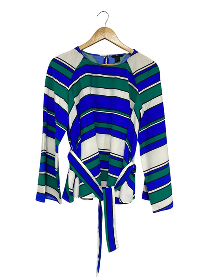 H&M |S| BUST 21| A67| MULTICOLOR STRIPED BELTED LONG-SLEEVE BLOUSE
