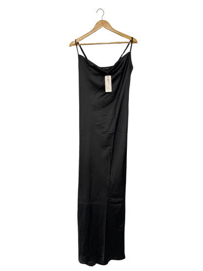 I SAW IT FIRST |M| BUST 18| A67| ELEGANT BLACK SATIN COWL-NECK SLIP MIDI DRESS